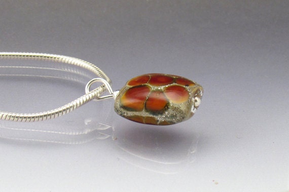 Handmade charm pendant lampwork glass bead sterling silver orange sea rocks bead jewelry jewellery Anne Londez SRA OOAK
