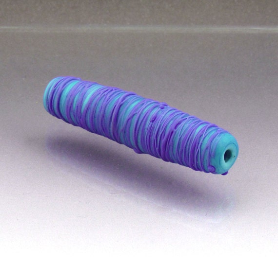 Focal lampwork bead frosted glasslong aqua blue  Anne Londez SRA OOAK
