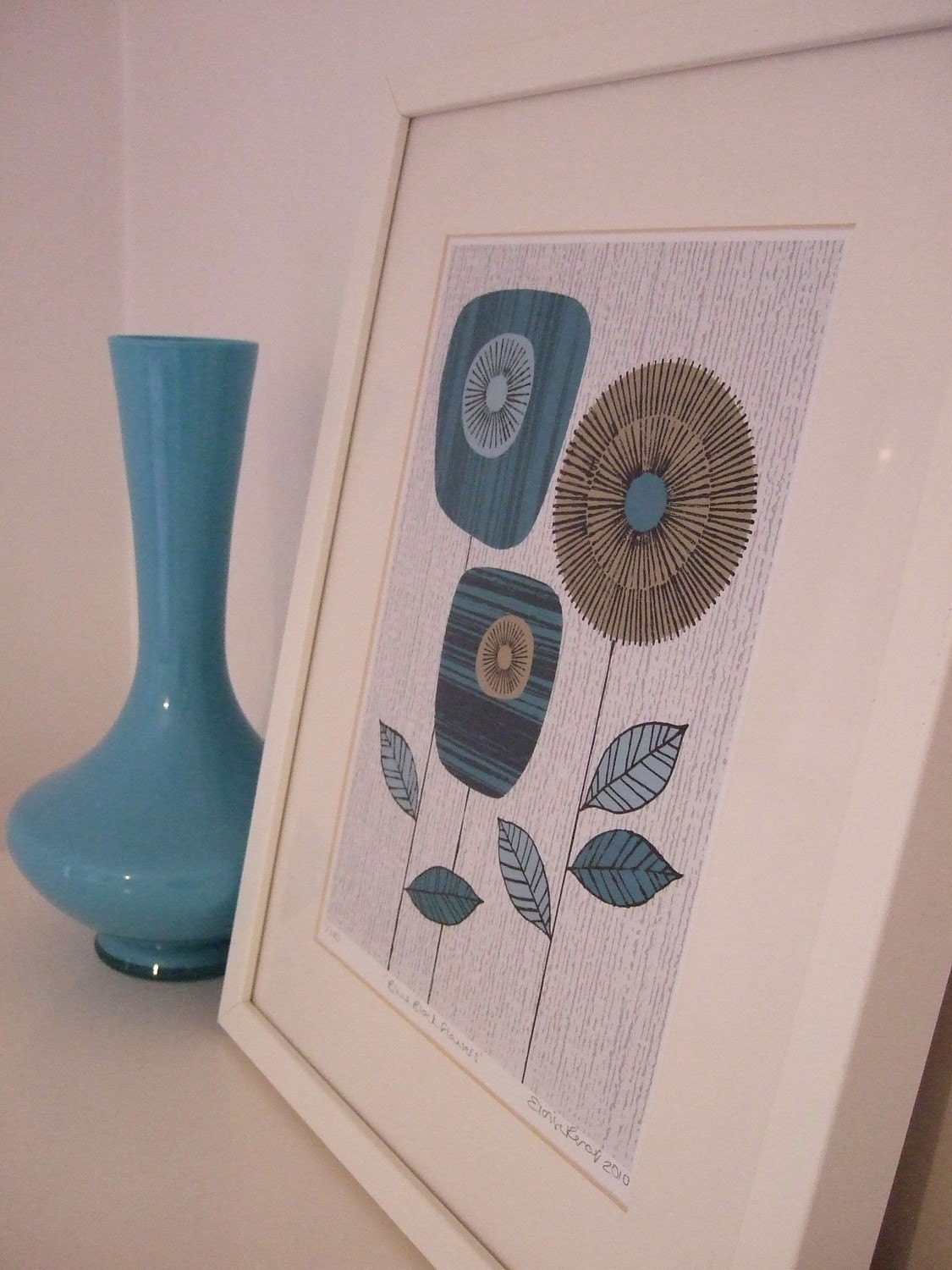 Blue Block Flowers, limited edition giclee print