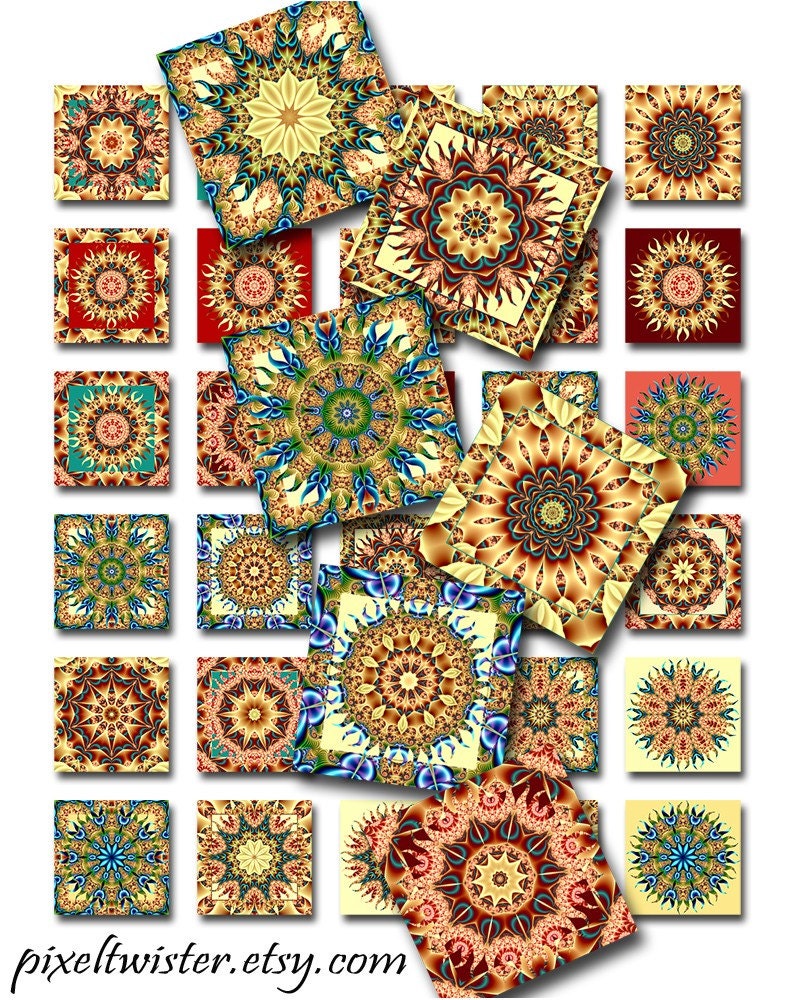 Mandala Squares Digital Images Collage Sheet JPEG (M-28FA)