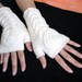 IN LOVE... again... off White/ Ivory Fingerless Gloves, Wool Women Mittens,  Arm Warmers with  crochet hearts, Hand Knitted, eco friendly