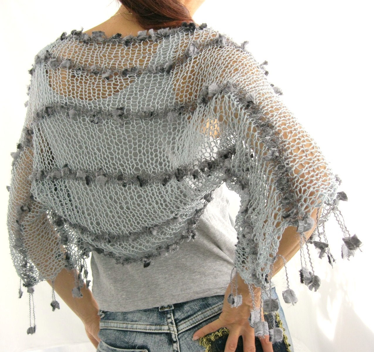 COTTON SHRUG  ....Elegant Hand Knitted Summer Shrug in  Gray