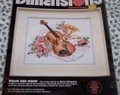 Dimensions, Counted Cross Stitch Kit, Violin and Roses, New, Unopened, 1992, Betty Whiteaker, Made and Printed in USA