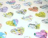 Recycled Map Heart Cut outs, Upcycled Map Hearts Confetti, Scrapbooking embellishments