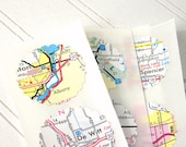 Map stickers, Scalloped Circle, Recycled Upcycled Map Seals