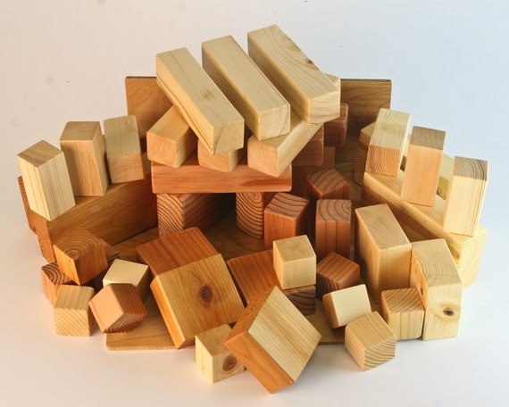 wood block set, 49 piece redwood, cedar and pine, large building set