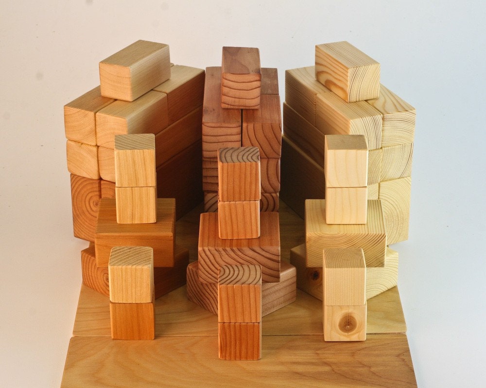 wood block set, 49 piece redwood, cedar and pine, large building set