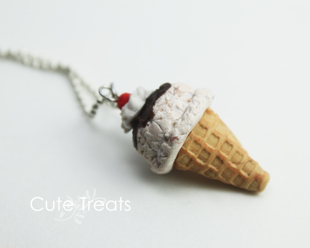 Cookies and Cream Ice Cream Cone Necklace