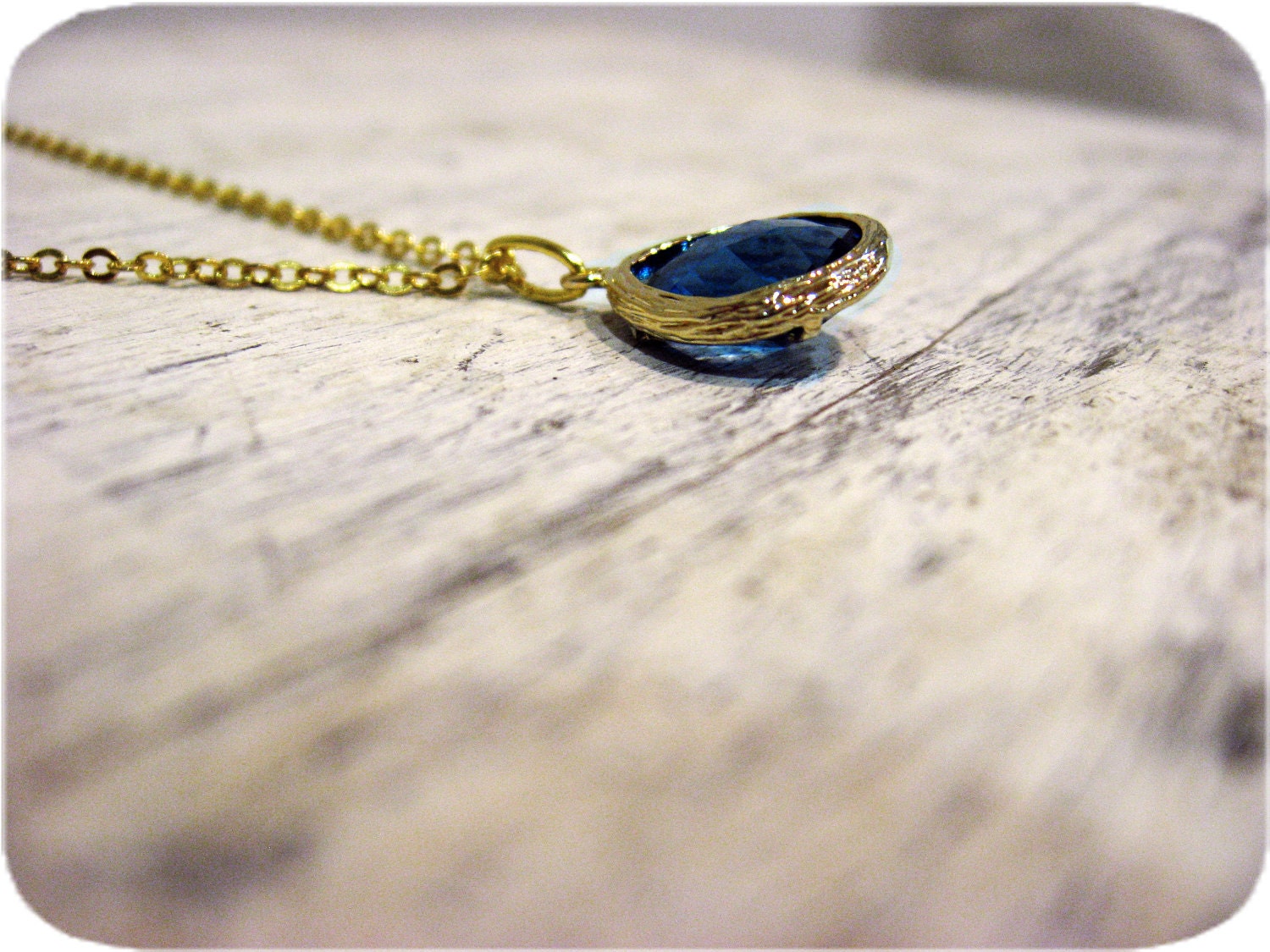 Eyes as Dark as the Ocean Blue Glass Stone Necklace