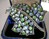 Rhinestone Weiss leaf brooch Vintage signed         VJSE