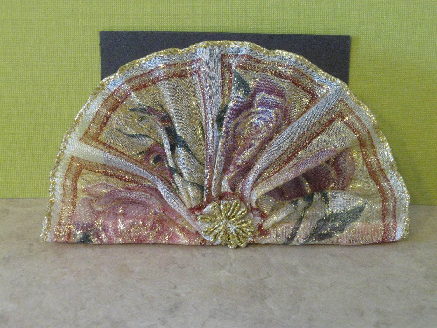 Fireplace Screen Floral Design with Gold Pink Rose