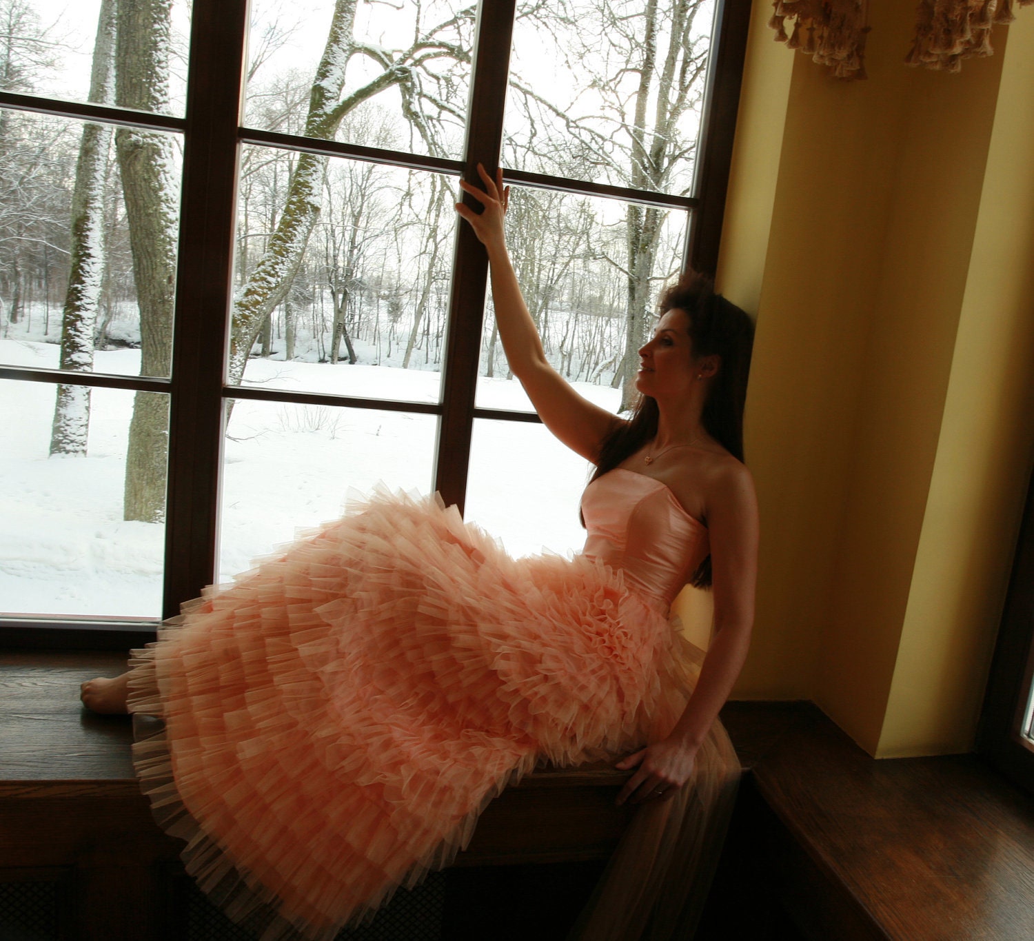 SALE free shipping Beautiful peach long dress, wedding dress
