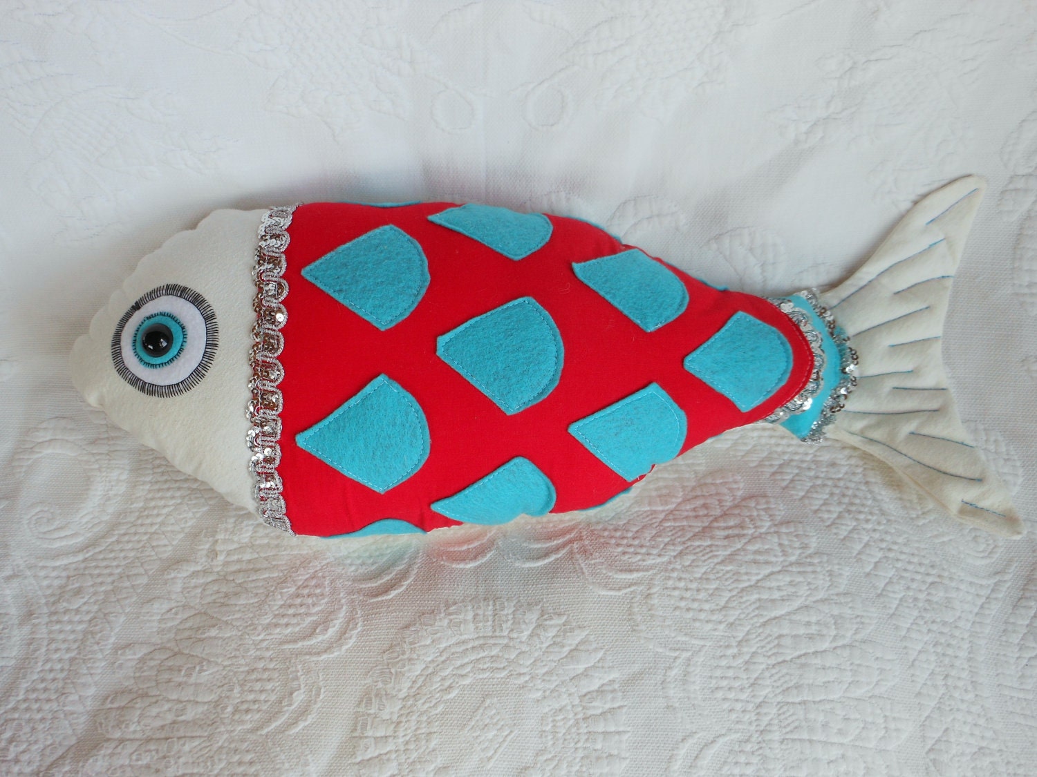 Fish Pillow Turquoise Trio NEW Design Under the Sea Coastal LIving Decor by searchnrescue2