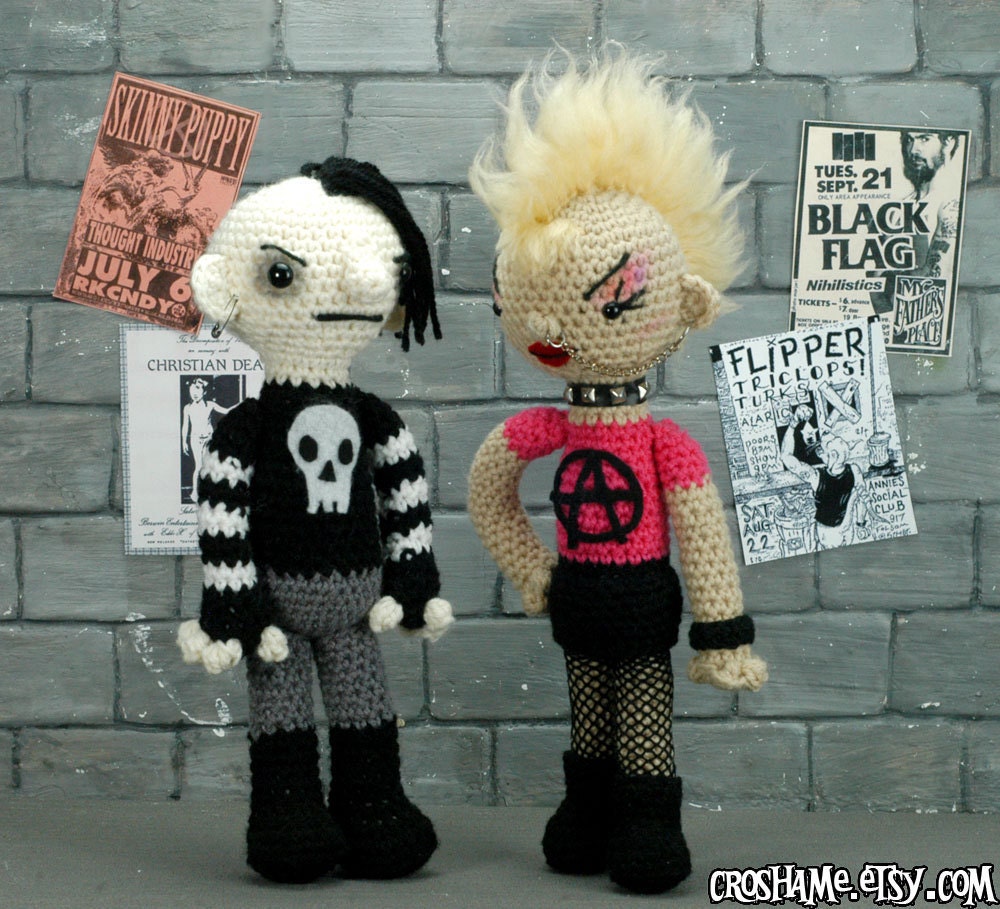 The Odd Couple - (Ready to ship) punk girl and goth boy couple "antigurumi" amigurumi