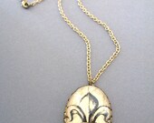 Fleur De Lis Illustration Necklace - Flora Fauna- Brass Chain -Paris Shabby - Francophone Necklace