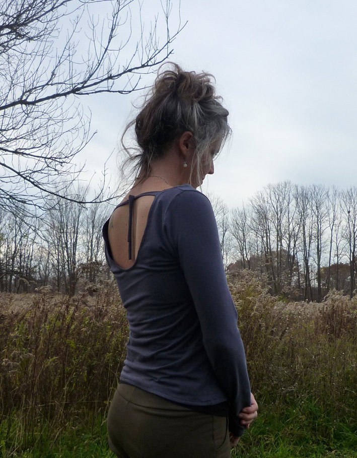 Organic Clothing - Scoop Back Shirt - Organic Cotton - Shown in Steel - Made to Order
