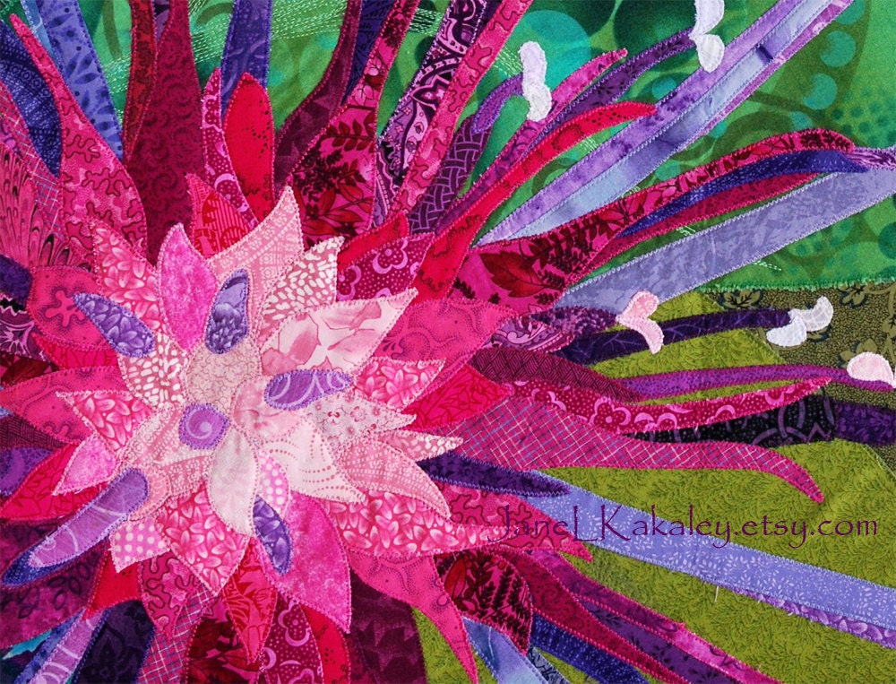 Art Quilt - Centaurea Cyanus Triptych Textile Fiber Art