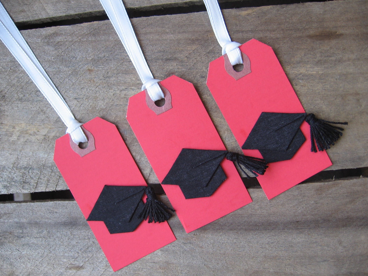 Graduation Gift Tags Set of 3 Gift Tags Red with Black Graduation Caps Gift Tags