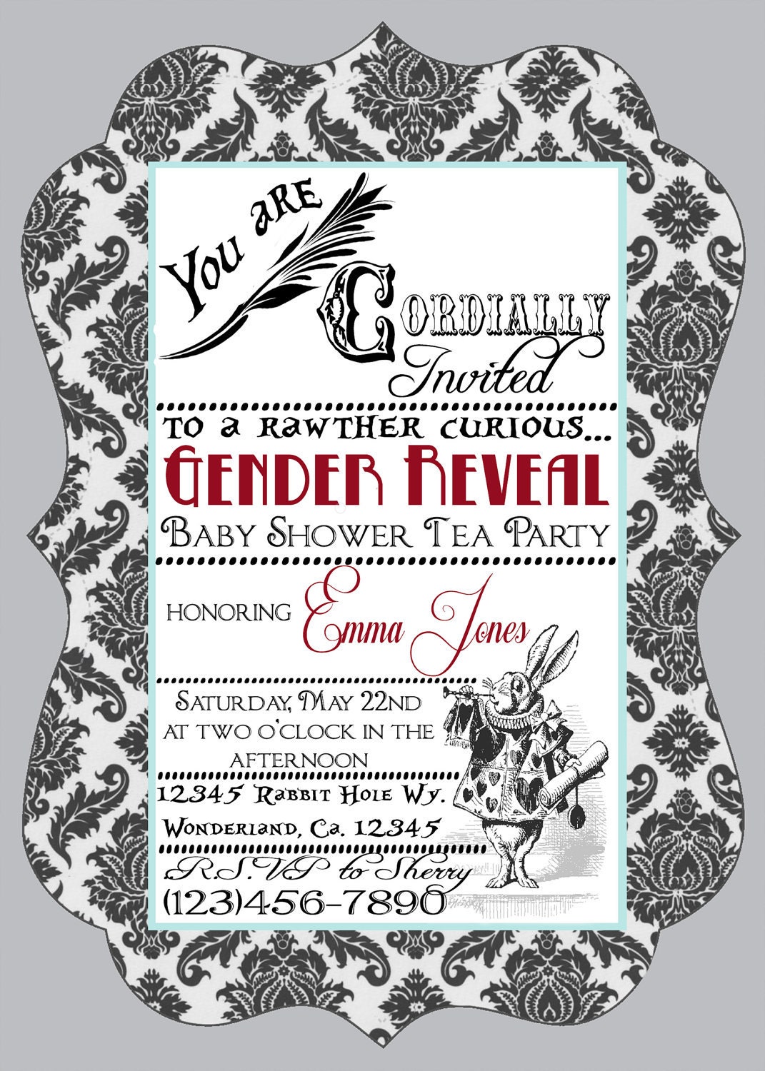 Alice In Wonderland Gender Reveal Printed Invitations Il_570xn