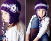 Purple, Lavender, and White Winter Earflap Hat - Newborn, baby, toddler, child sizes - colors customizable