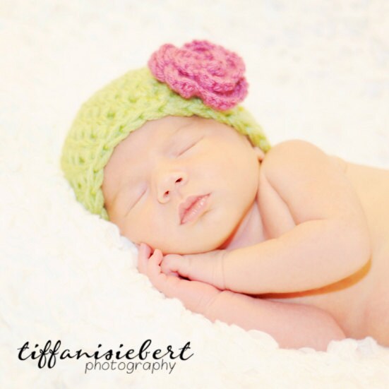 Newborn Baby Photo Prop Chunky Beanie with detachable flower clip- customize colors for boy or girl- Newborn, 3-6 month, 6-12 month sizes