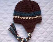 Boys Brown, Antique Teal, & Cream Earflap Hat - Newborn, baby, toddler, child size- colors customizable