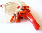 Coral Bouquet Necklace Boho Chic Silver Red Orange Natural gemstone Wire Wrapped Long Necklace Spring Fashion