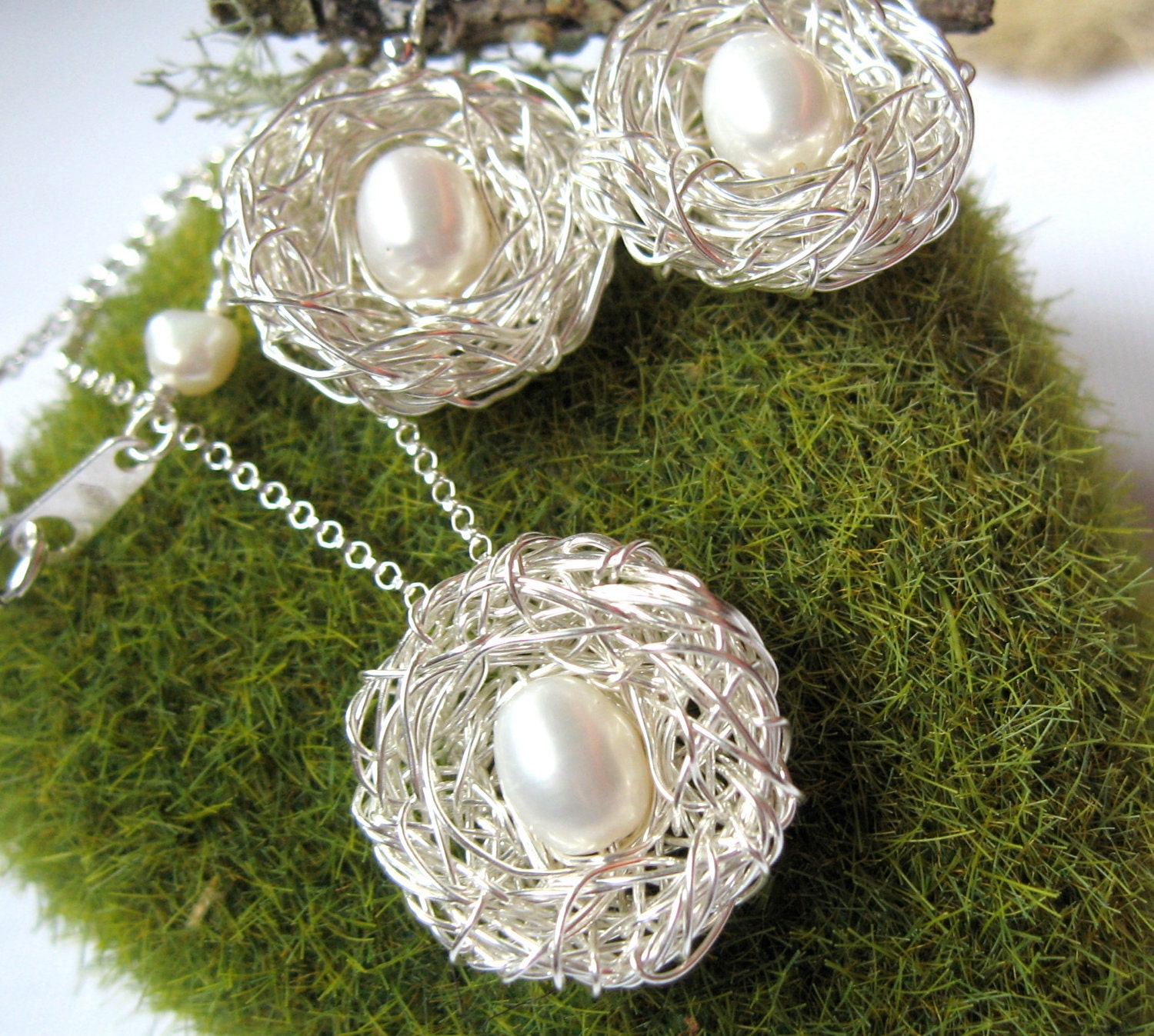 New Mother Necklace Earrings Jewelry Set Mother with one children Sterling Silver, Birds Nest Jewelry  Babyshower gift for moms