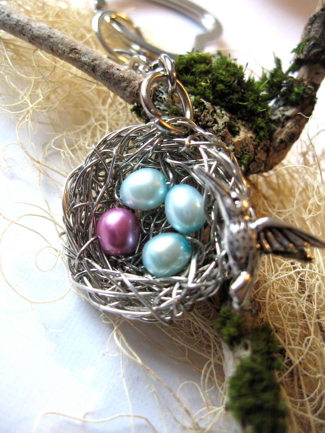 Mommy Son and Daughters Personalized Keychain, Handmade Accessories for Mother, 4 four children Personalized Gift, Silver Hummingbird