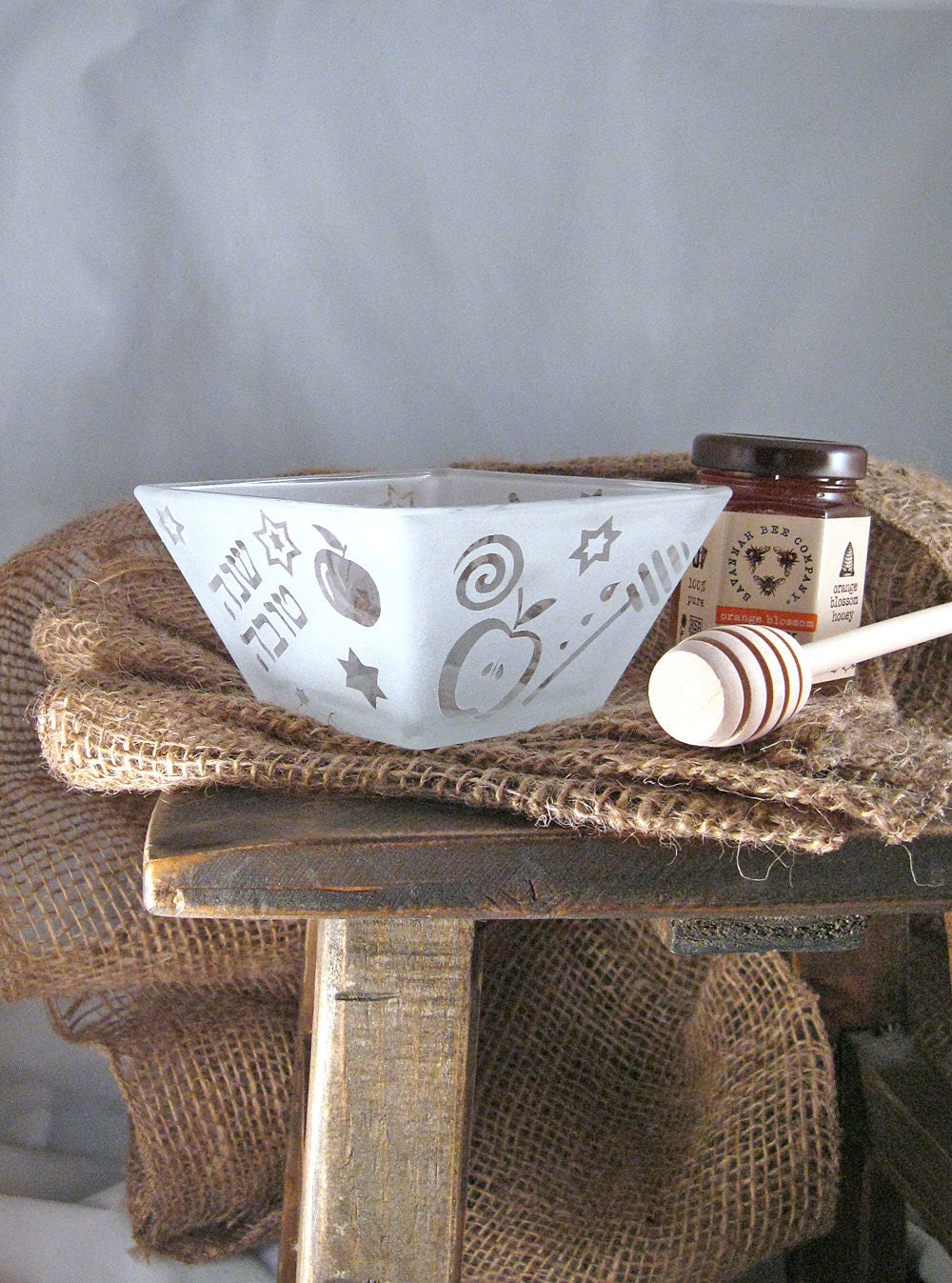 Rosh Hashanah Mini Honey Bowl Etched Judaica