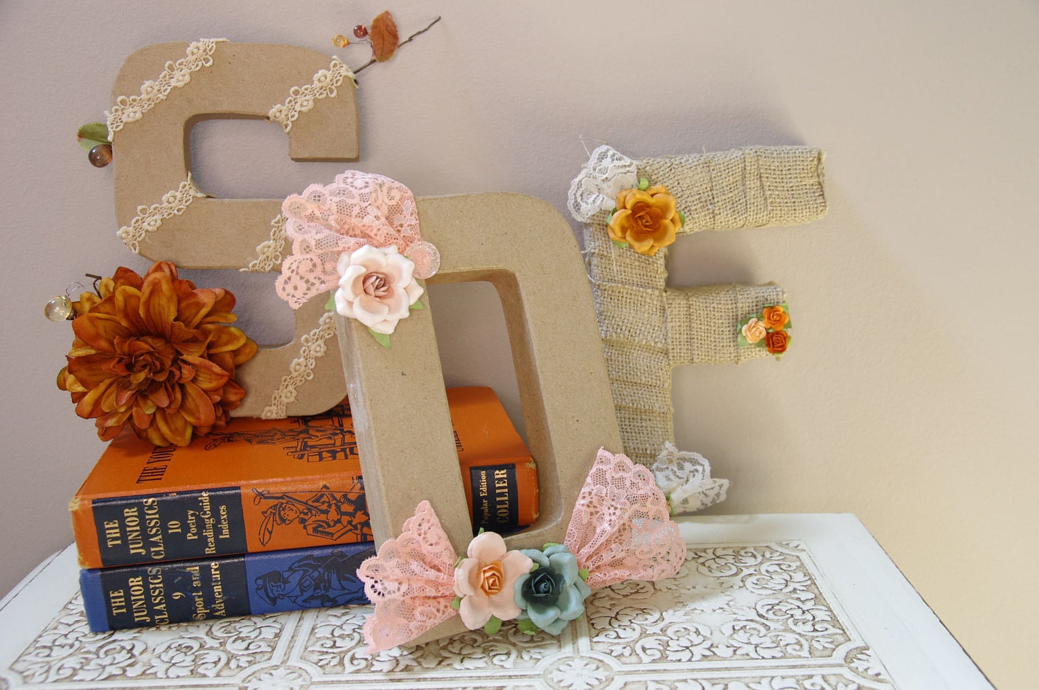 Burlap wrapped letter F - monogram, wedding decoration, cake topper, table centerpiece, photography prop