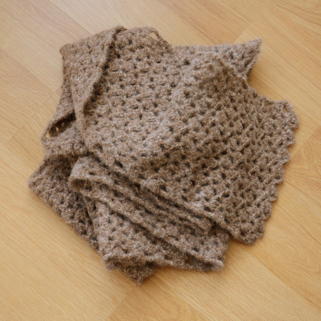 Handmade Crochet Scarf in Camel Brown for Men or Women - Extra Long - Alpaca & Cotton Blend Yarn