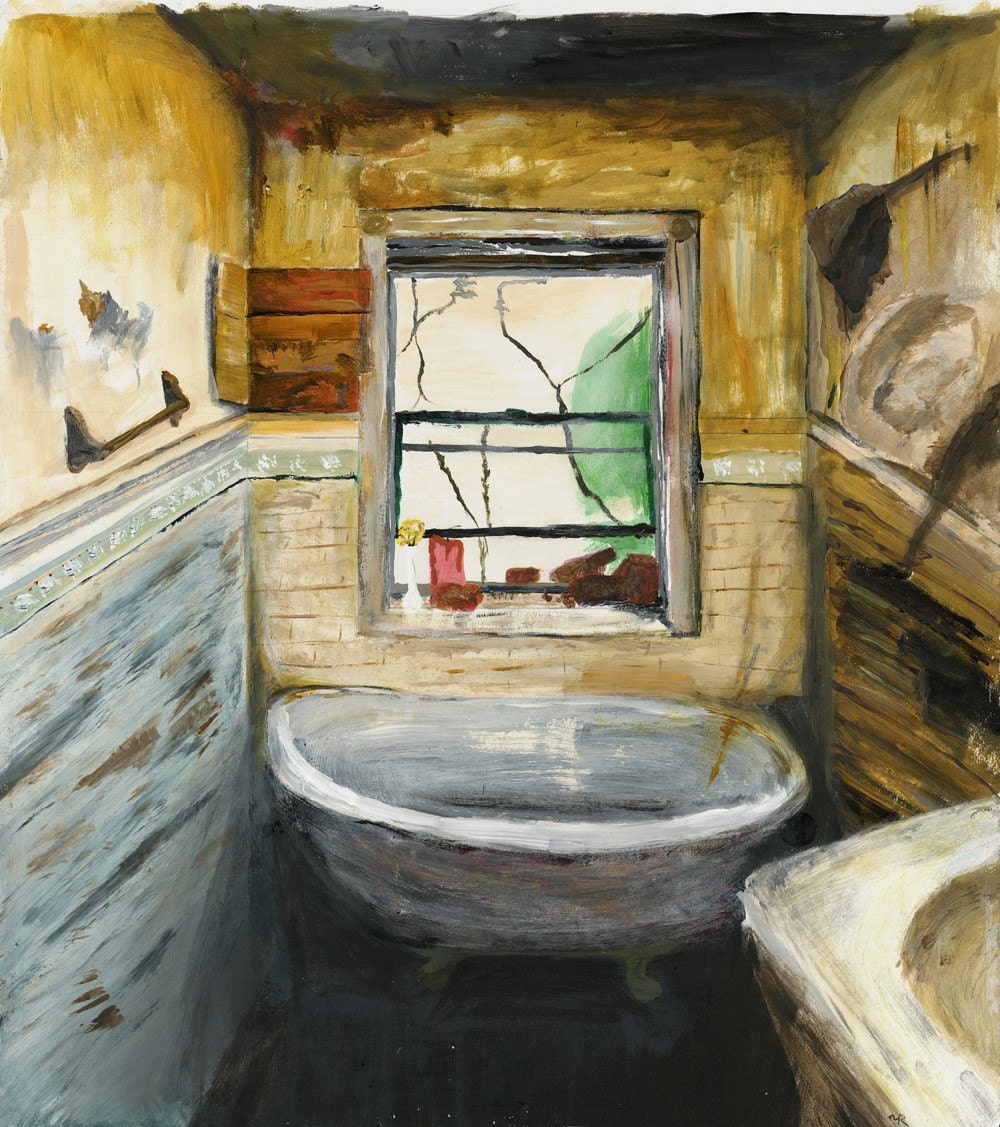 Bathroom Acrylic Painting-print on canvas- claw foot bathtub