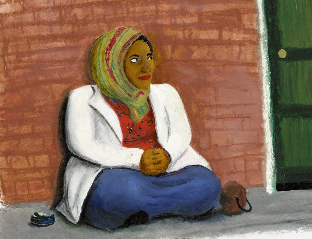 Smiling Homeless woman-print on canvas-from Pike Place Market