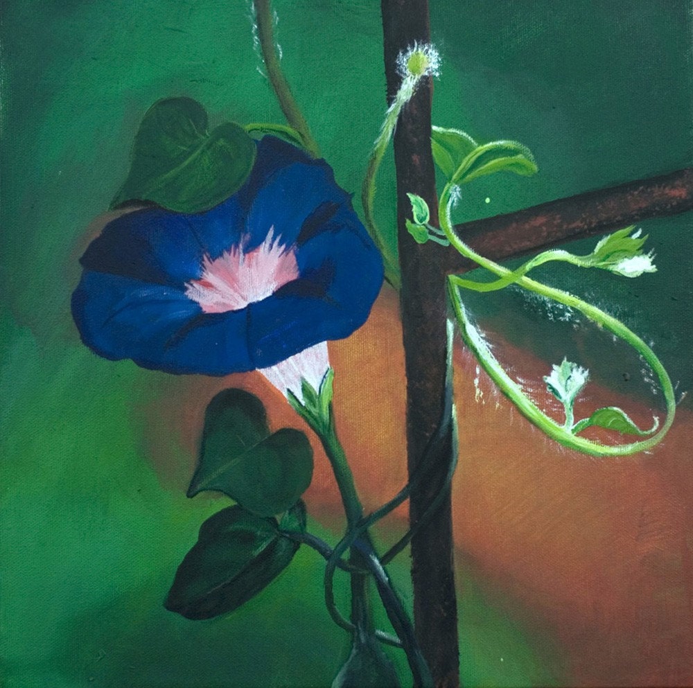 good morning glory-original acrylic painting-purple flower