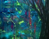 transformation-ORIGINAL tree in blues and greens with glow in dark paint