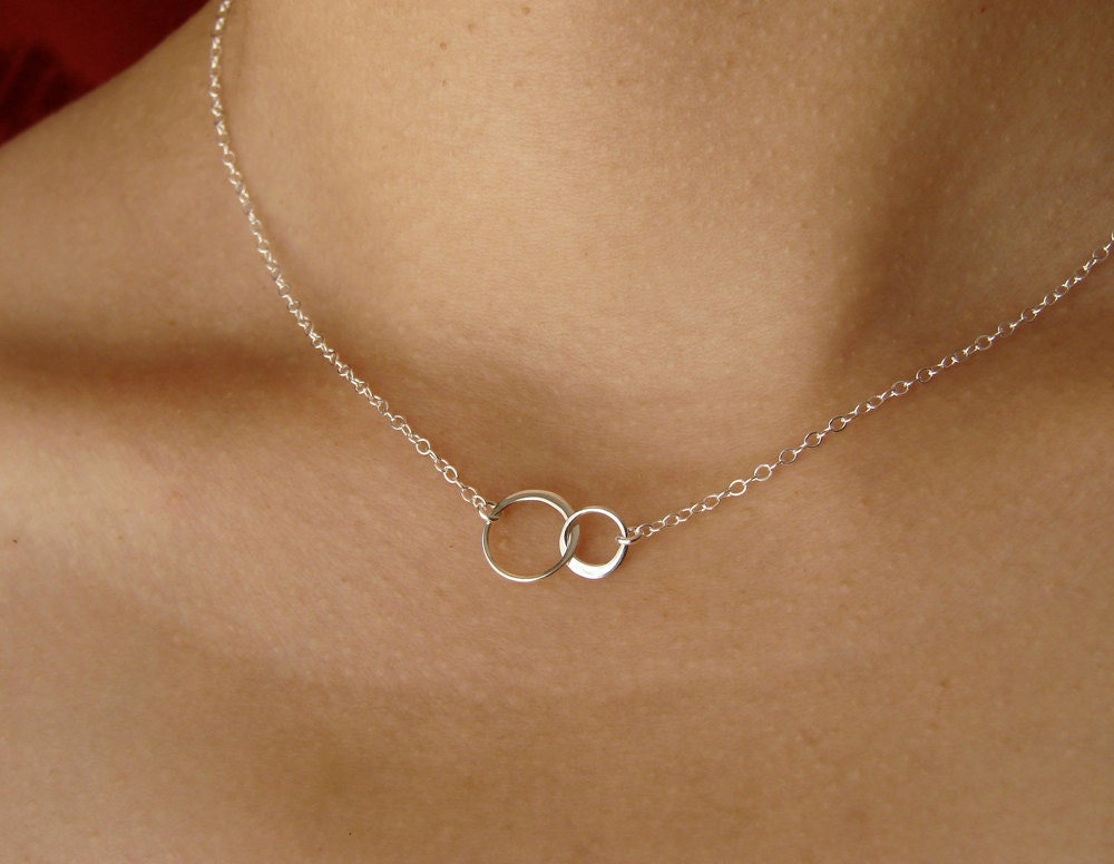 Tiny Forever Linked Together Circles Pendant Necklace in Sterling Silver, wedding necklace, bridesmaid gift, entwined, interlocking circles