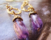 Purple Amethyst nugget earrings in rich antiqued gold,Gold and Amethyst Earrings, Antiqued gemstone earring dangles