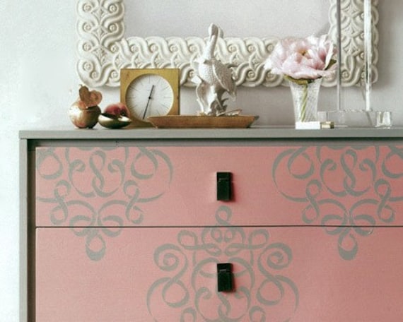 Furniture &Wall Stencil Small Ribbon Damask Stencil Featured in Martha Stewart Living