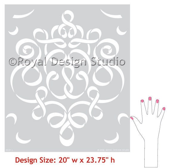 Damask Wall Stencil in Modern Ribbon Style for DIY Wallpaper Look