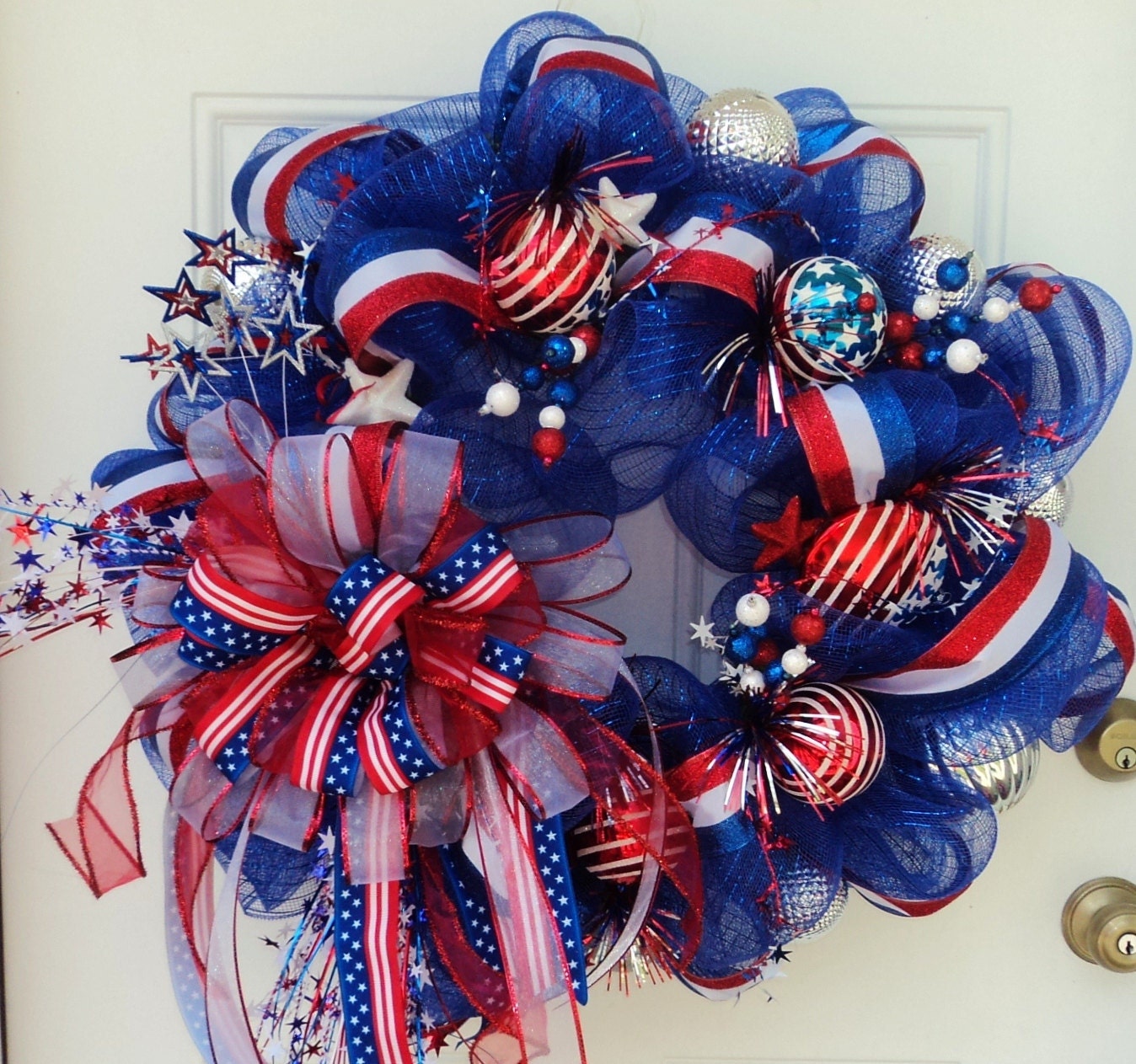 Patriotic Deco Mesh Wreath Red White Blue XXL