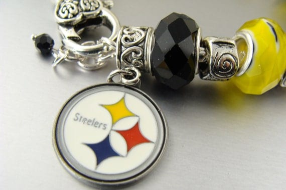 Pittsburg Steelers Licensed Logo European Charm glass bead Bracelets