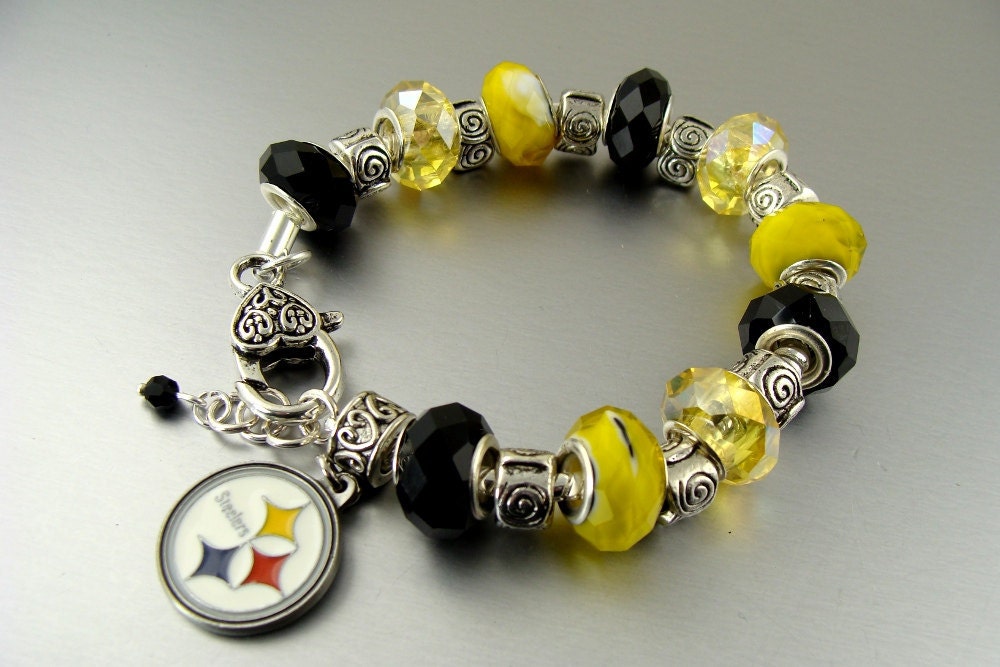 Pittsburg Steelers Licensed Logo European Charm glass bead Bracelets