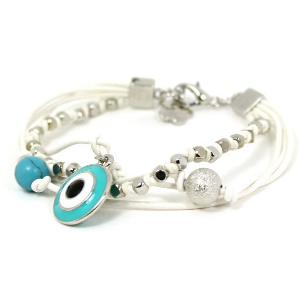 ON SALE : For A Limited Time - Lucky Evil Eye Multi-Strand Charm Bracelet - White