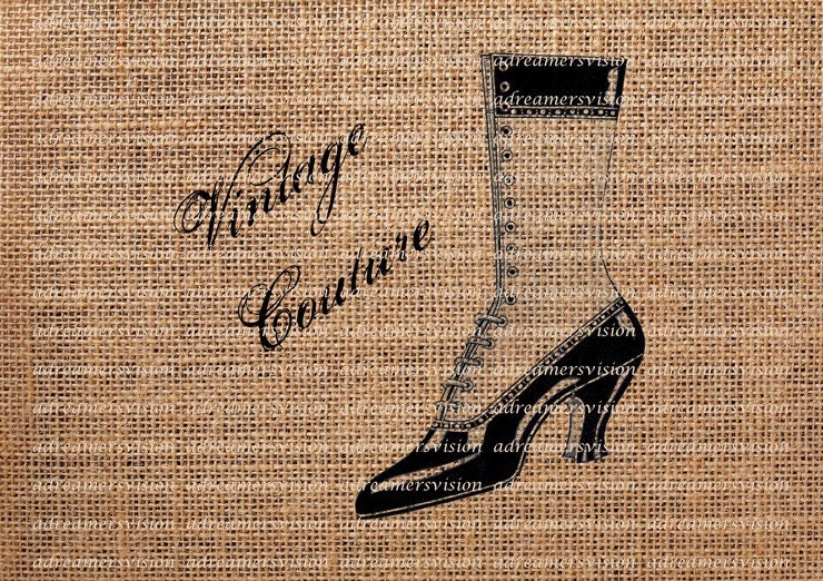 Victorian Shoe-Digital Downloads No. 135 - Vintage Couture - Download and Print - Image Transfer for Tote Bags, Pillows - Digital Sheet