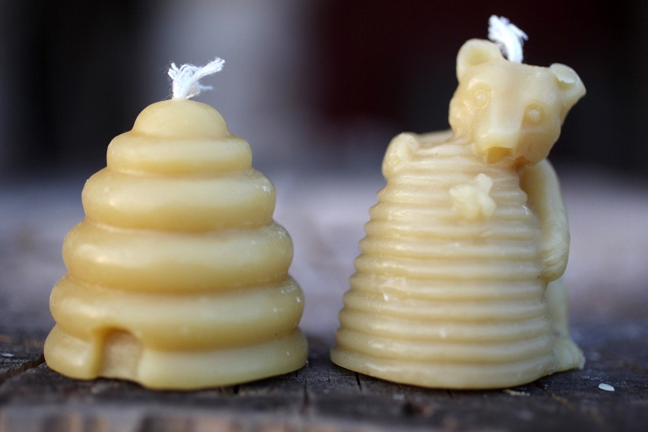 Pair of Hive and Bear Beeswax Candles