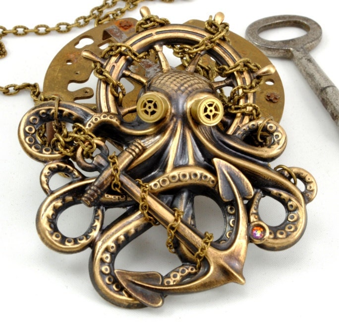 Steampunk Jewelry Octopus Necklace Kraken Cthulhu Steampunk Goggles Steam Punk Pirate Necklace Steampunk Jewelry By Victorian Curiosities.