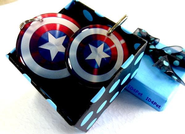 Pet Tag Dog Luggage Tag Shield Star Superheroes by ID4Pet