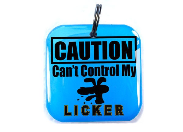 Custom Pet Tags Caution Cant Control My Licker by ID4Pet