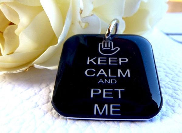 Personalized pet tag Black Keep Calm and Pet Me